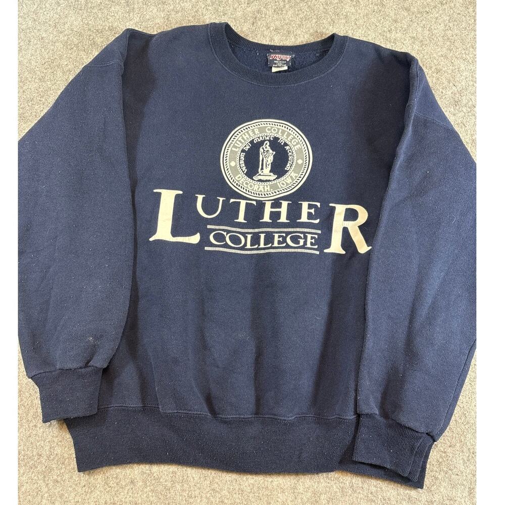 VINTAGE Luther College Sweatshirt Men Blue Graphic Crewneck Jansport USA 90s 2XL